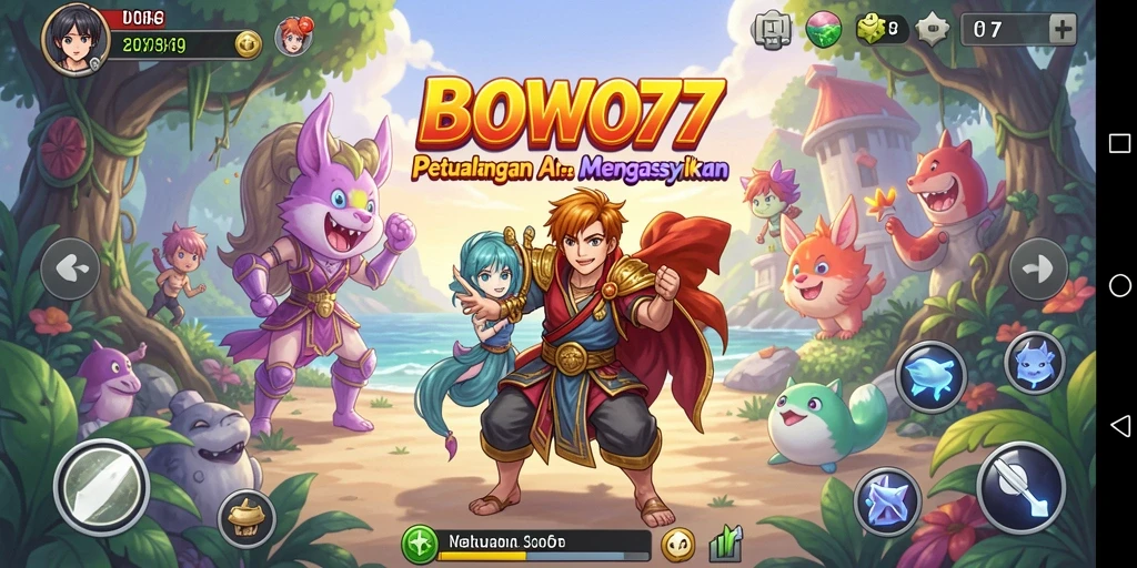 Screenshot BOWO77 menampilkan karakter Anime dalam aksi seru.