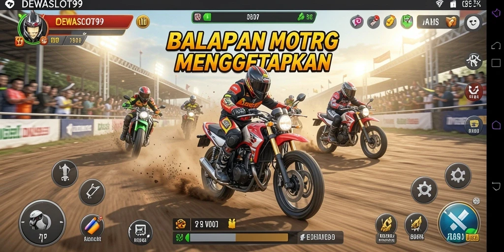 Tampilan gameplay mendebarkan dari balapan motor di DEWASLOT99.