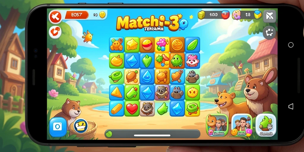 Tampilan screenshot game EOS77 yang menampilkan aksi Match-3 yang seru.