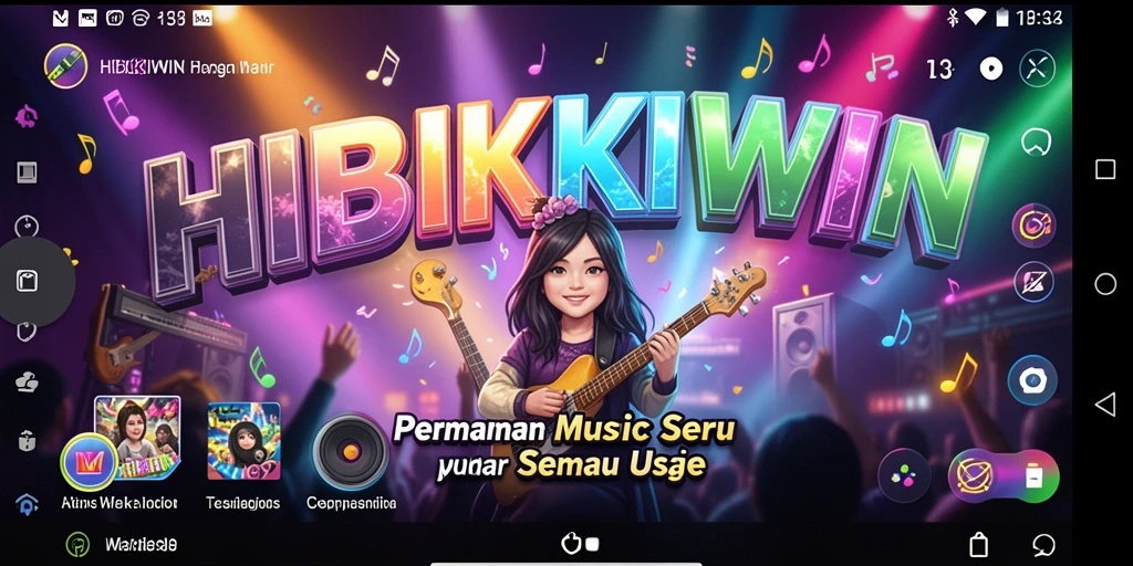 Tampilan gameplay HIBIKIWIN yang penuh warna dan dinamis.