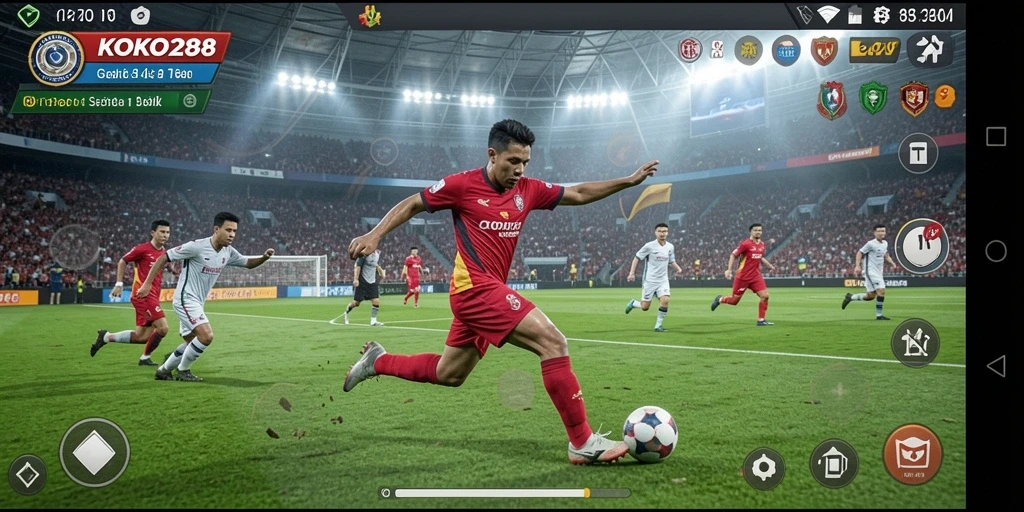 Tampilan gameplay seru KOKO288 dalam pertandingan sepak bola.