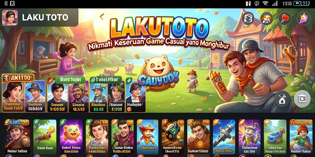 Screenshot utama LAKUTOTO menampilkan gameplay yang seru dan penuh warna.