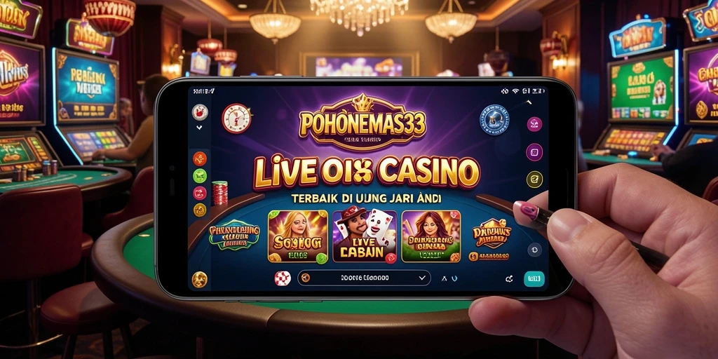 Screenshot gameplay POHONEMAS33 yang menampilkan dealer langsung dan suasana kasino.
