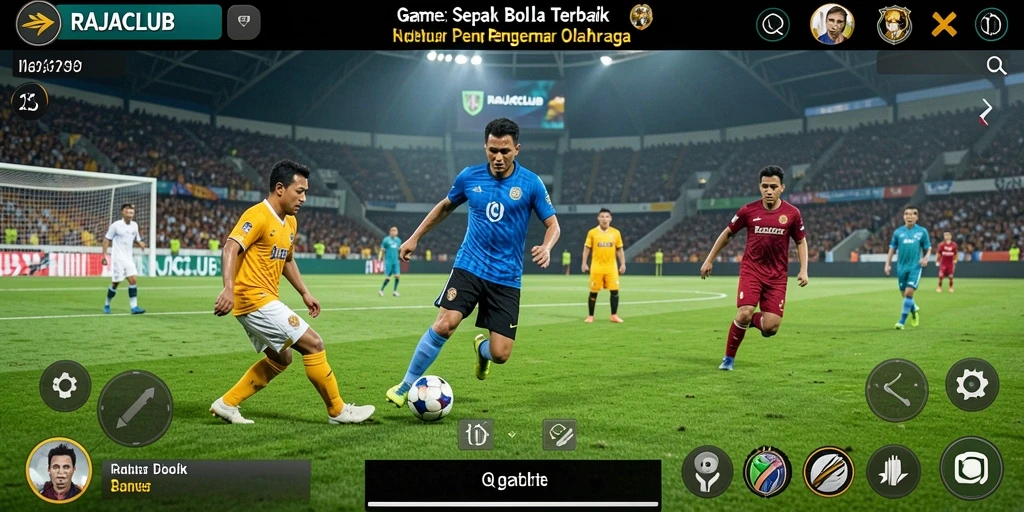 Screenshot gameplay RAJACLUB dengan aksi sepak bola yang seru.