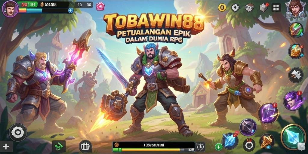 Screenshot gameplay TOBAWIN88 menampilkan pertarungan epik dan dunia yang luas.